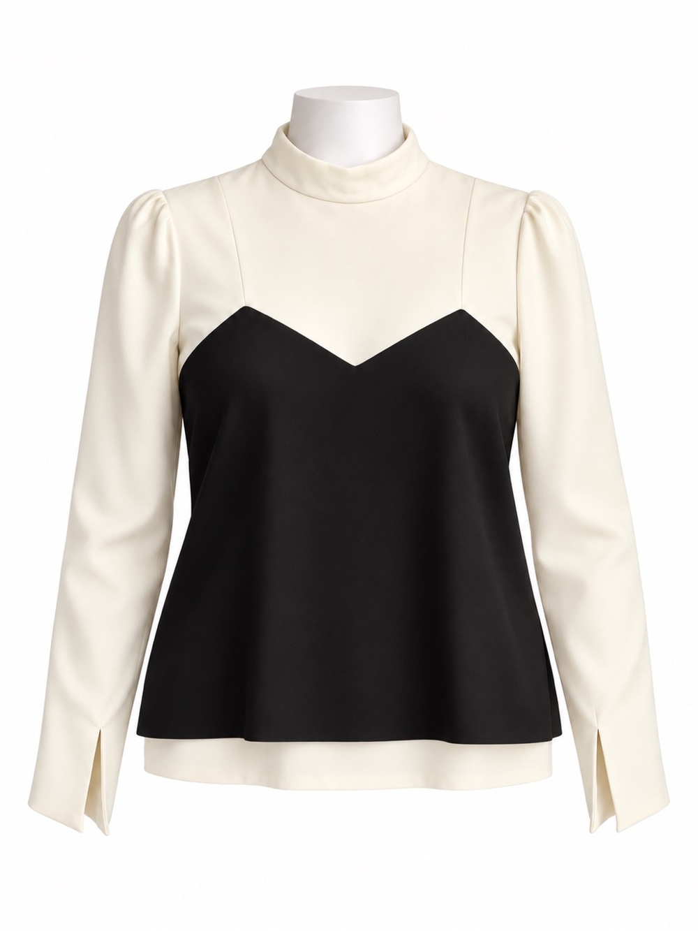 Size S (36) Céline Women’s Trompe L’œil Black Ivory Mock Neck Long Sleeve Top